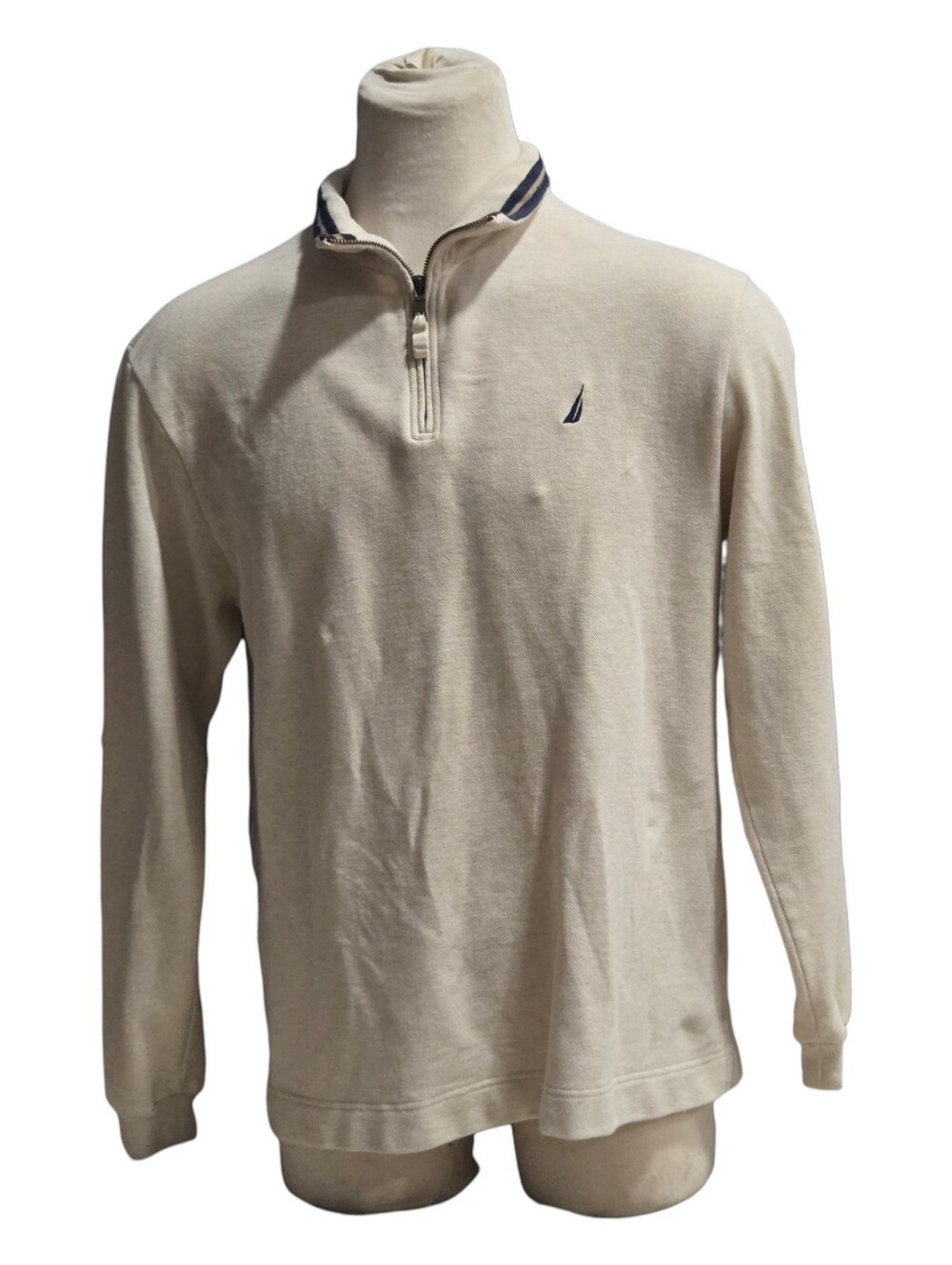 Vintage Nautica Quarter Zip Piqué Pullover Sweater Cream Men's Large